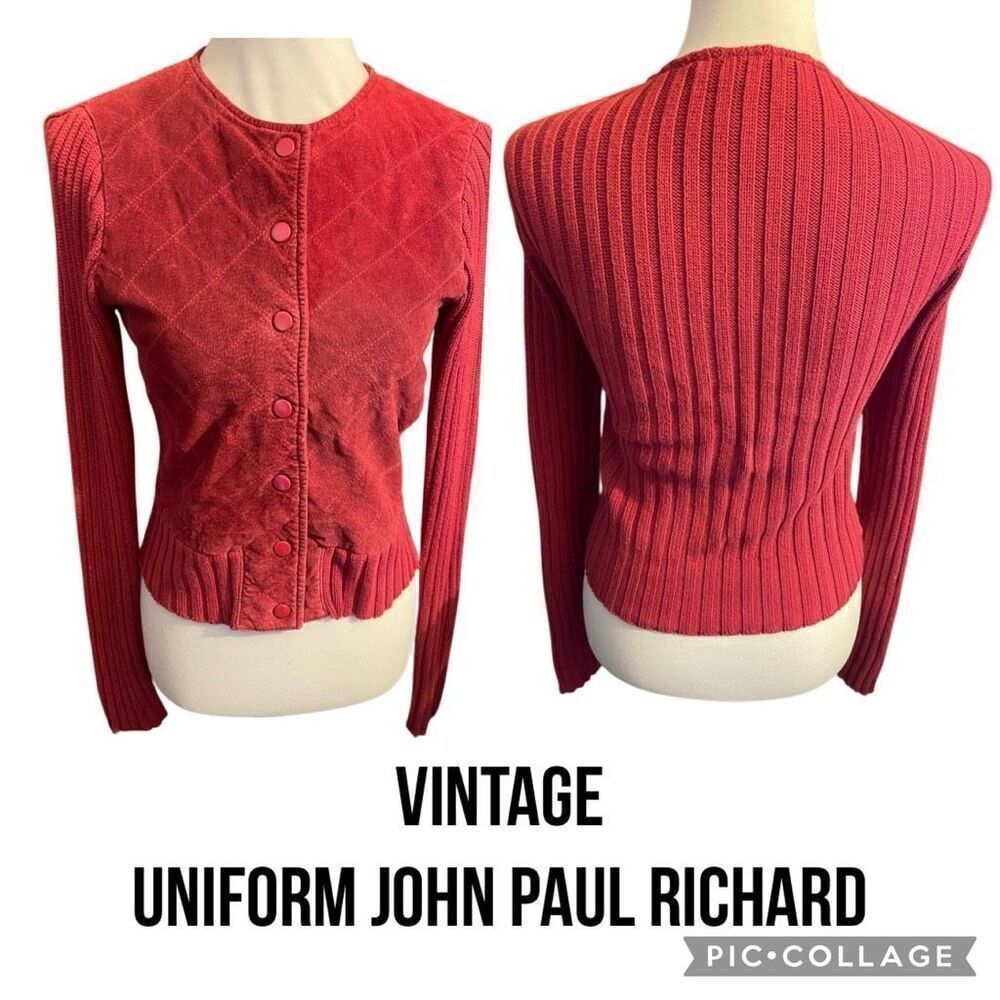 JOHN PAUL RICHARD Uniform Collection Women’s Small Leather & Knit Cardigan Sweat